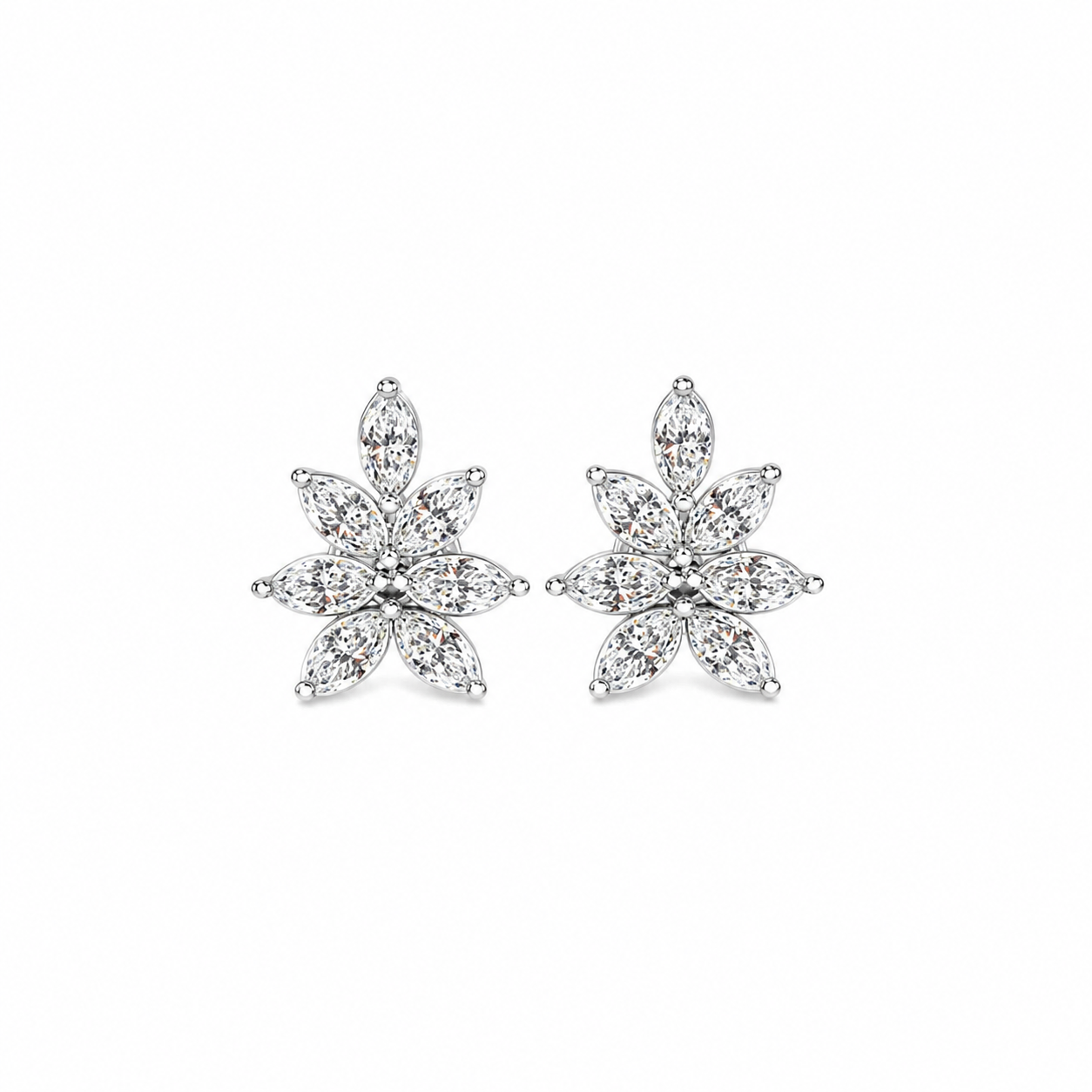 Marquise Diamond Flower Stud Earrings