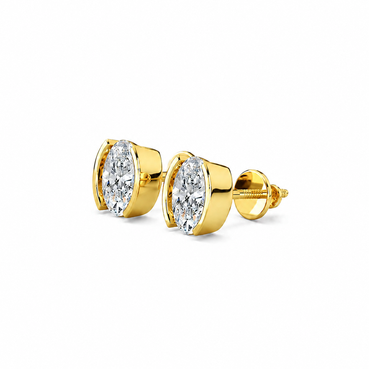Oval Cut Diamond Stud Earrings with Half Bezel Setting