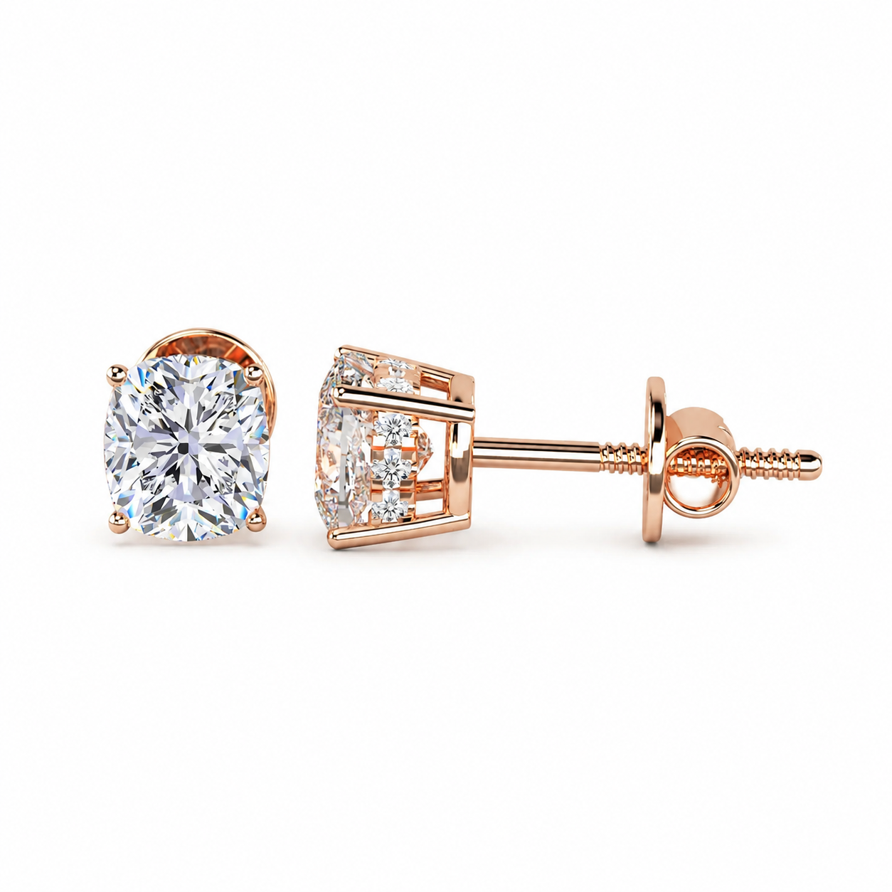 Cushion Solitaire Hidden Halo Earring