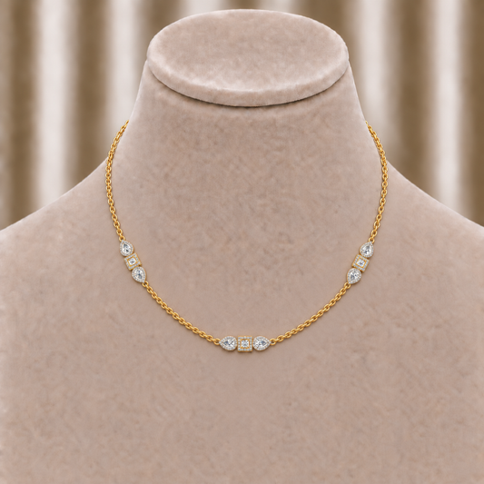 Three Stones Chained Diamond Necklace