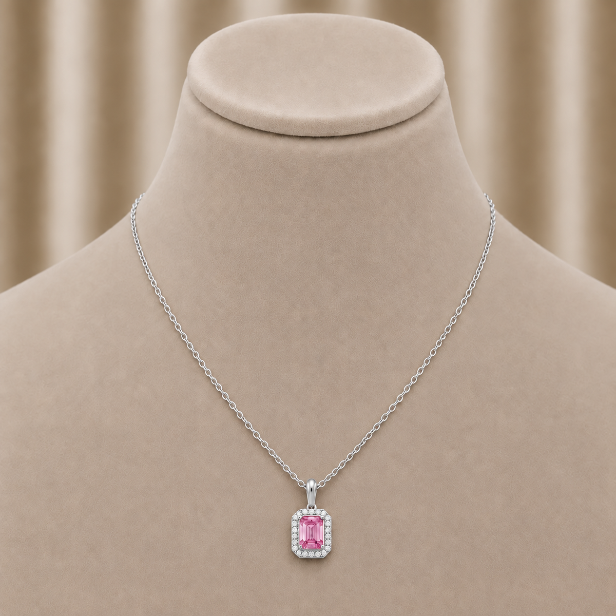 Halo Pink Emerald Pendant Necklace
