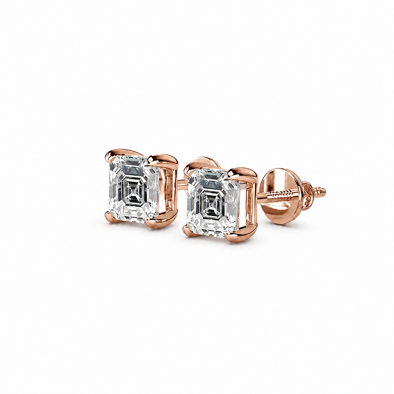 Asscher Cut Diamond Stud Earrings