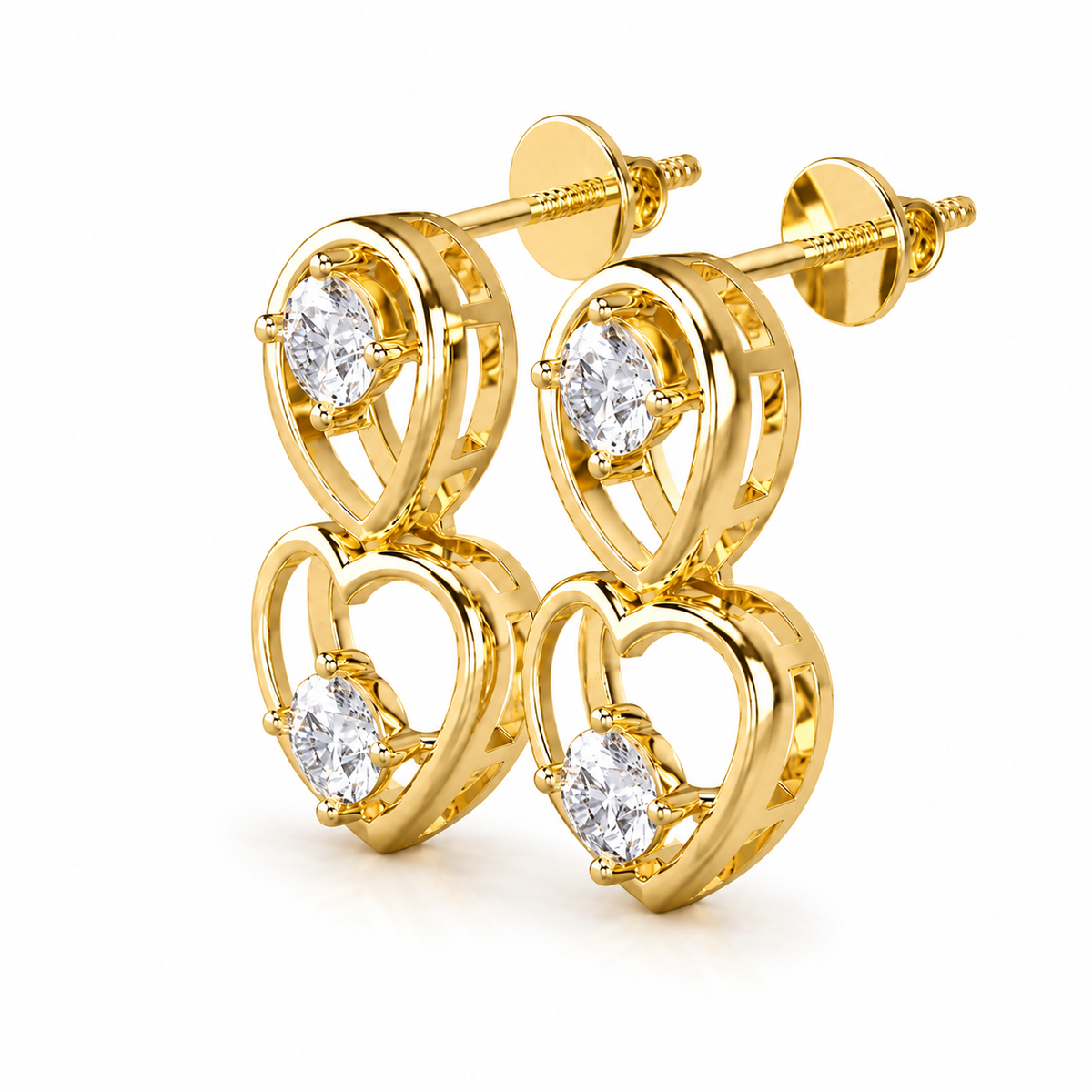 Round Diamond Heart Drop Earrings