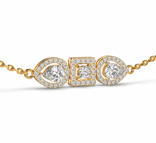 Three Stones Chained Diamond Necklace