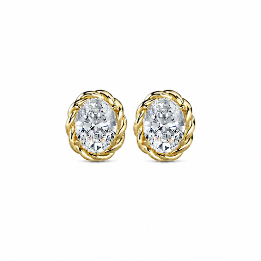 Oval Cut Diamond Stud Earrings with Twisted Rope Frame
