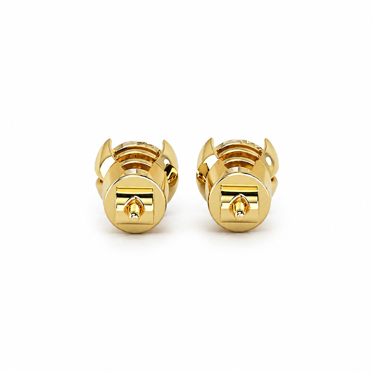 Round Shape Diamond Stud Earrings with Half Bezel Setting
