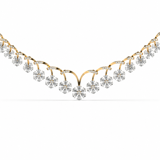 Floral Cascade Diamond V Necklace (With Chain)