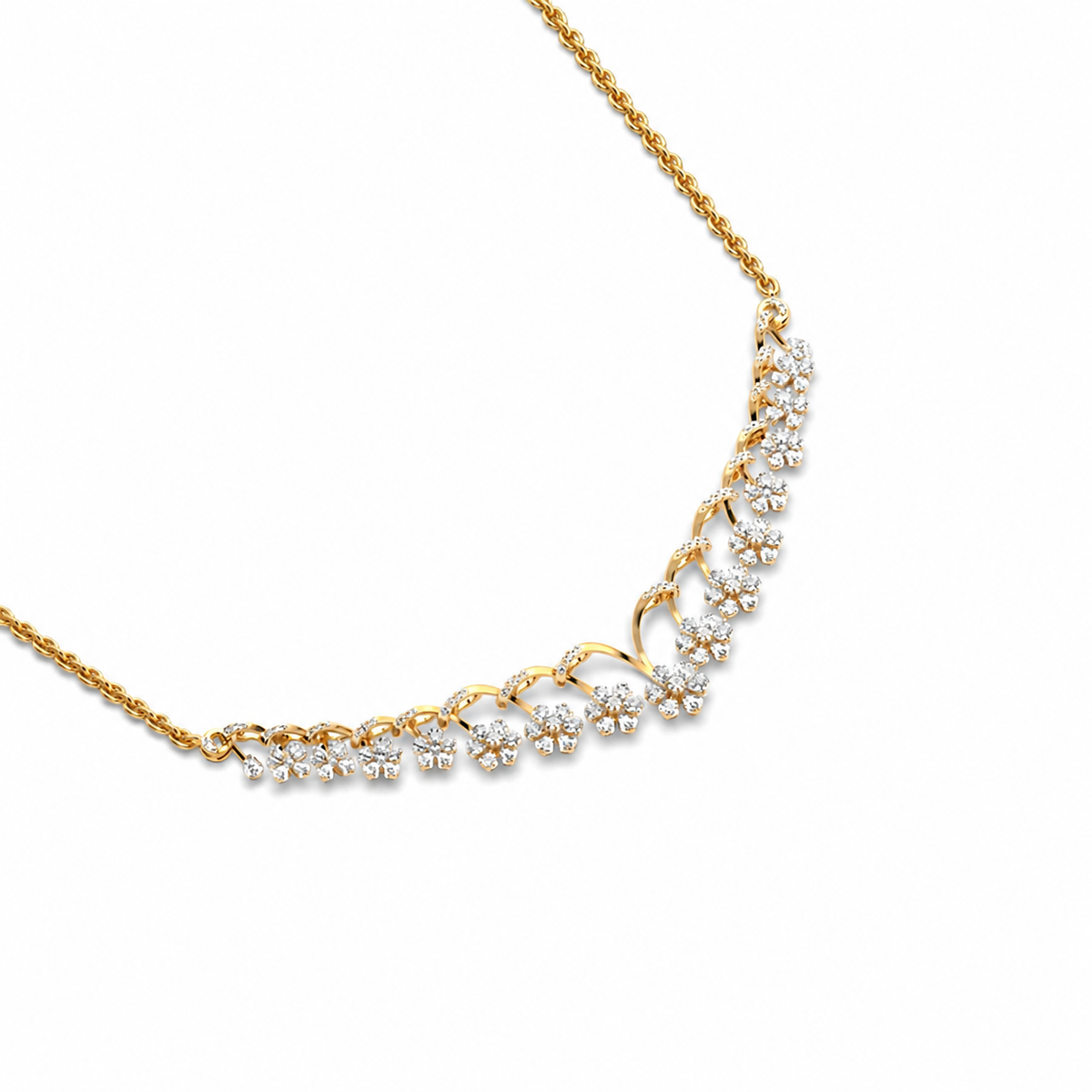 Floral Cascade Diamond V Necklace (With Chain)