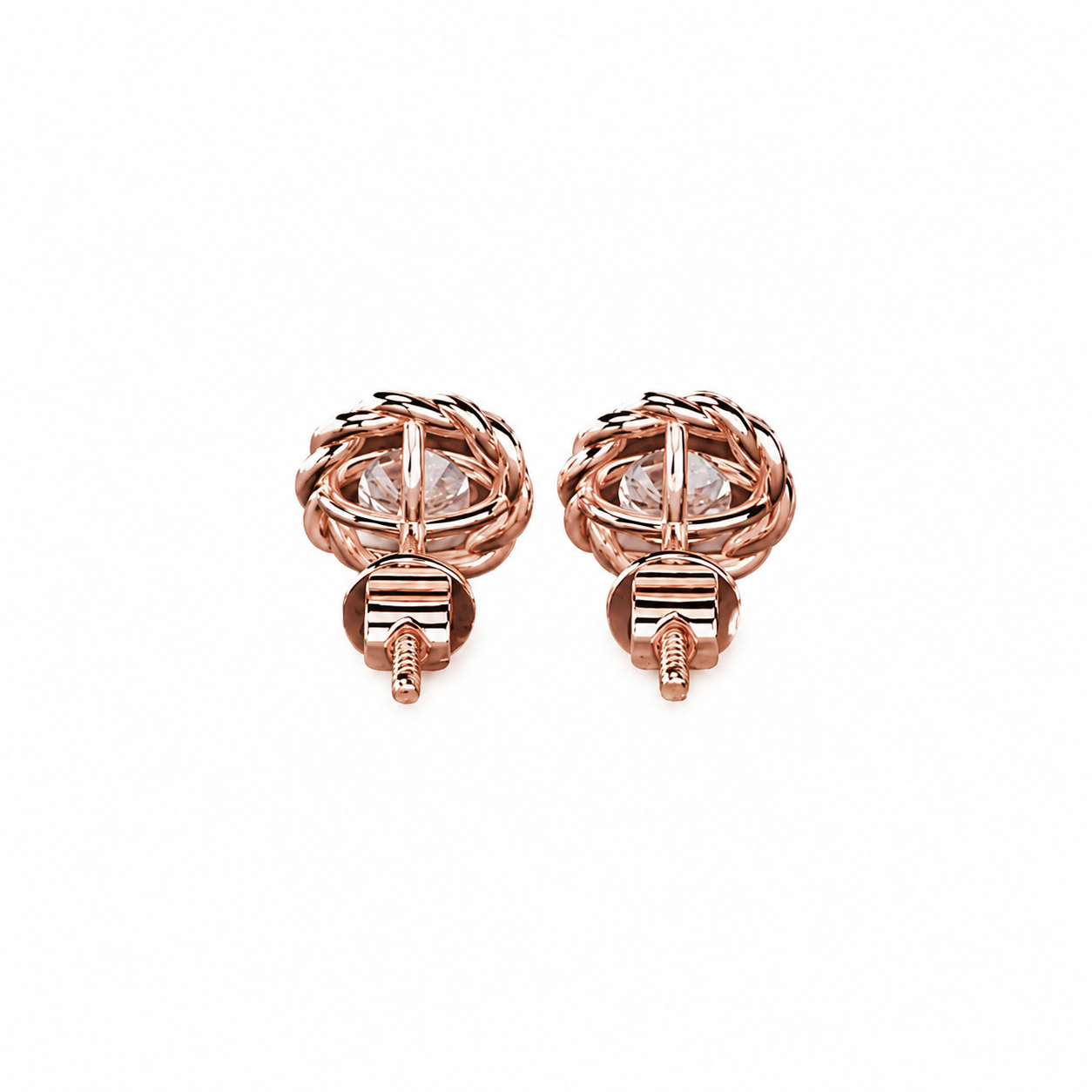 Round Cut Diamond Stud Earrings with Twisted Rope Frame