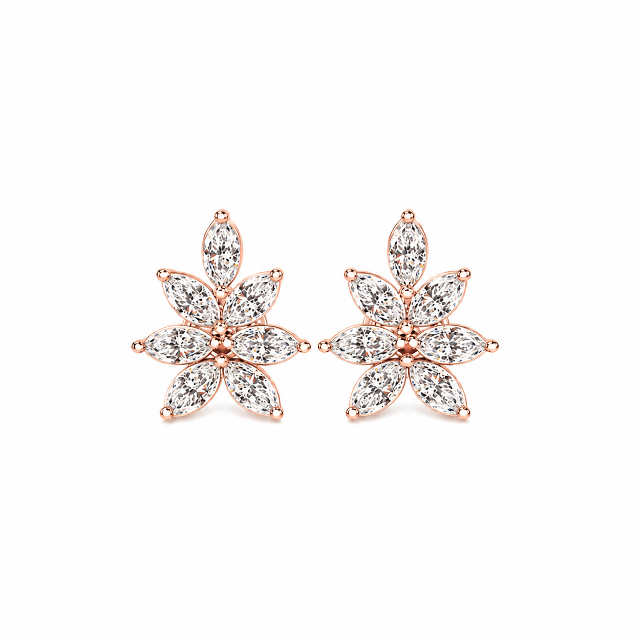 Marquise Diamond Flower Stud Earrings