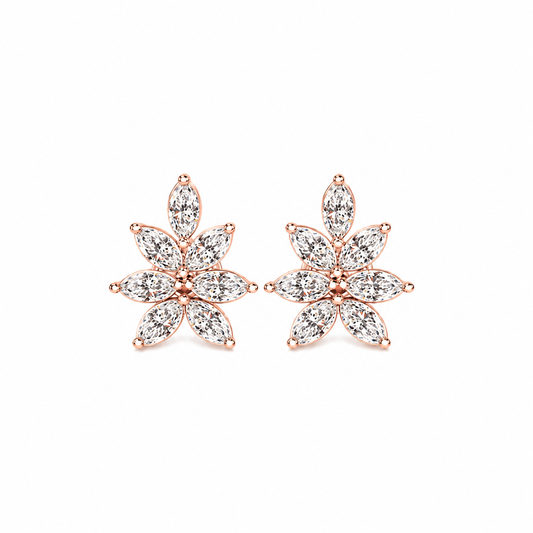 Marquise Diamond Flower Stud Earrings