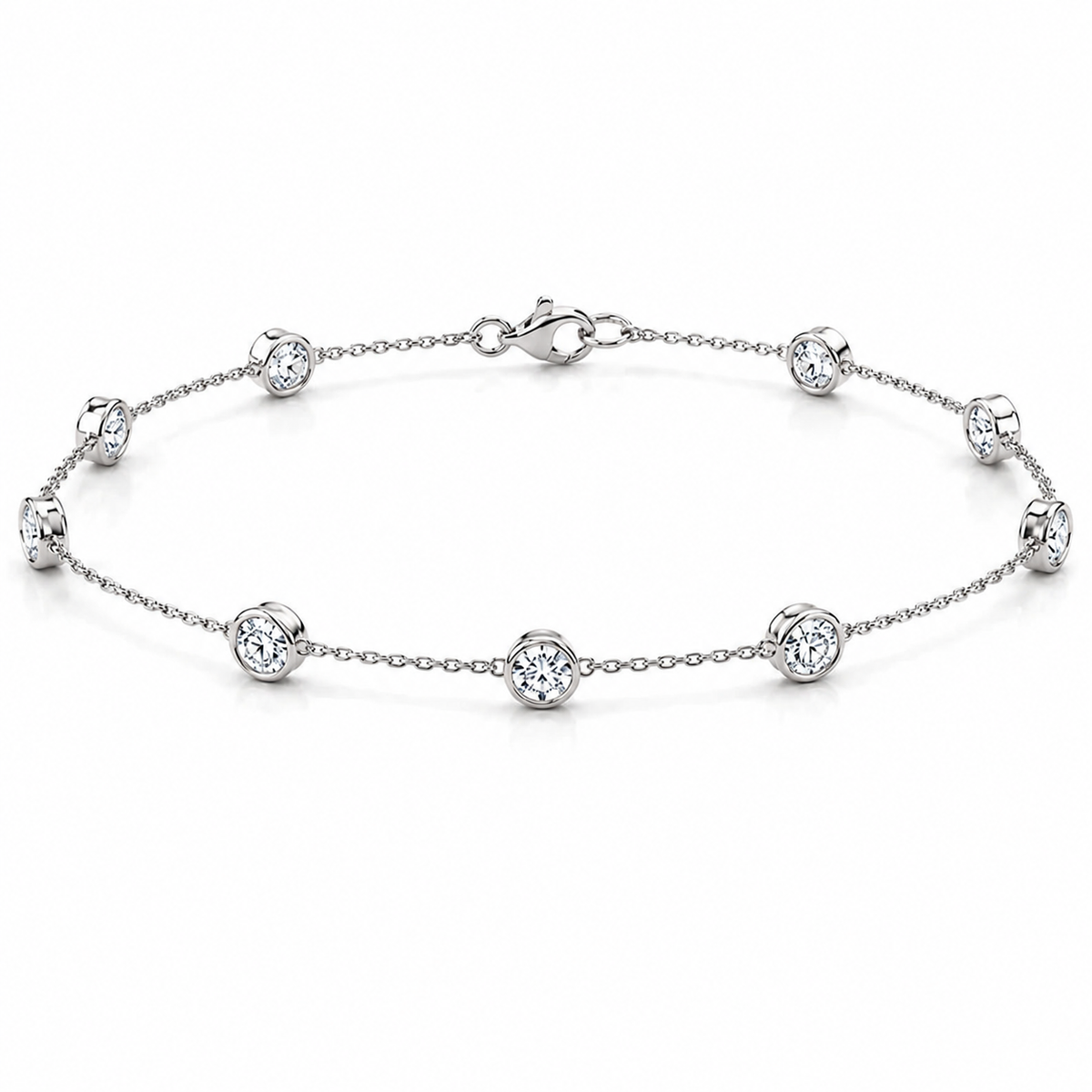 Round Diamond Bezel Station Bracelet