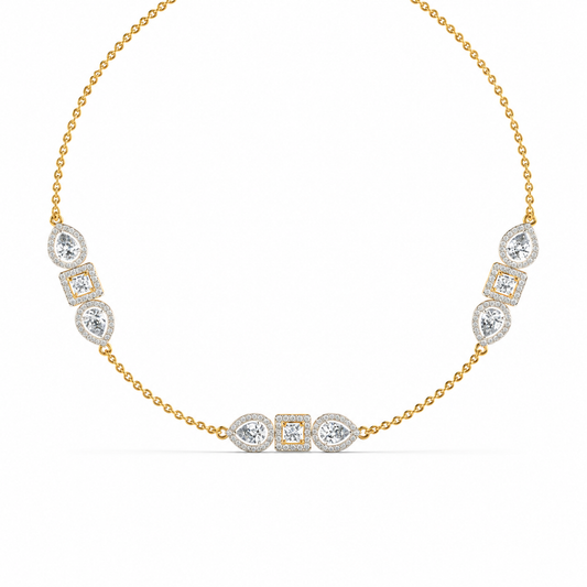 Three Stones Chained Diamond Necklace