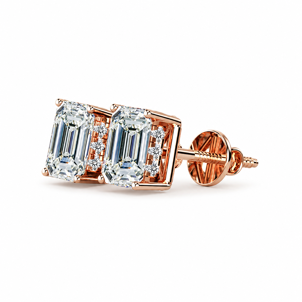 Emerald Solitaire Hidden Halo Earring