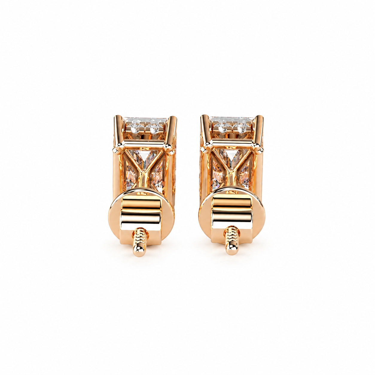 Emerald Solitaire Hidden Halo Earring