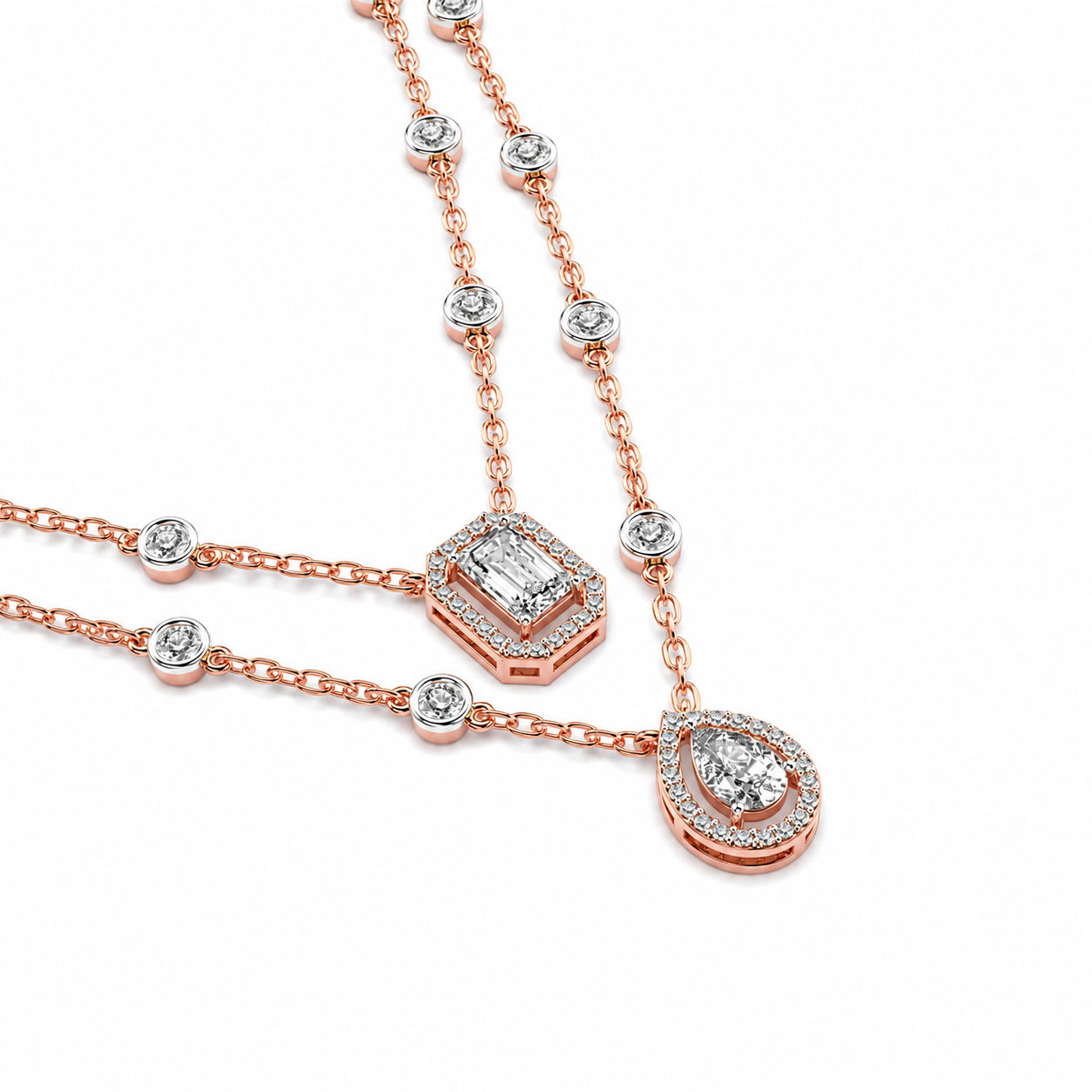 Elegant Dual-Layer Diamond Pendant