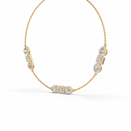 Three Stones Chained Diamond Necklace