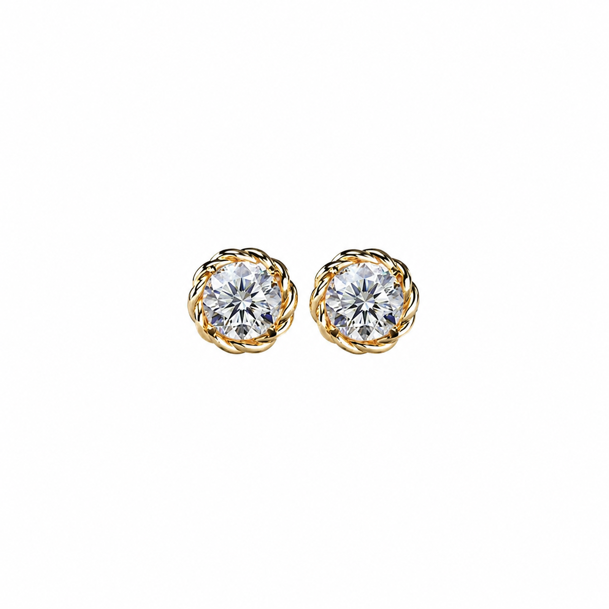 Round Cut Diamond Stud Earrings with Twisted Rope Frame