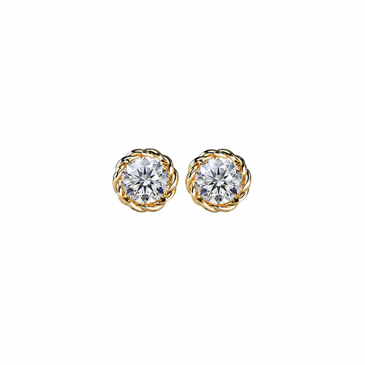 Round Cut Diamond Stud Earrings with Twisted Rope Frame