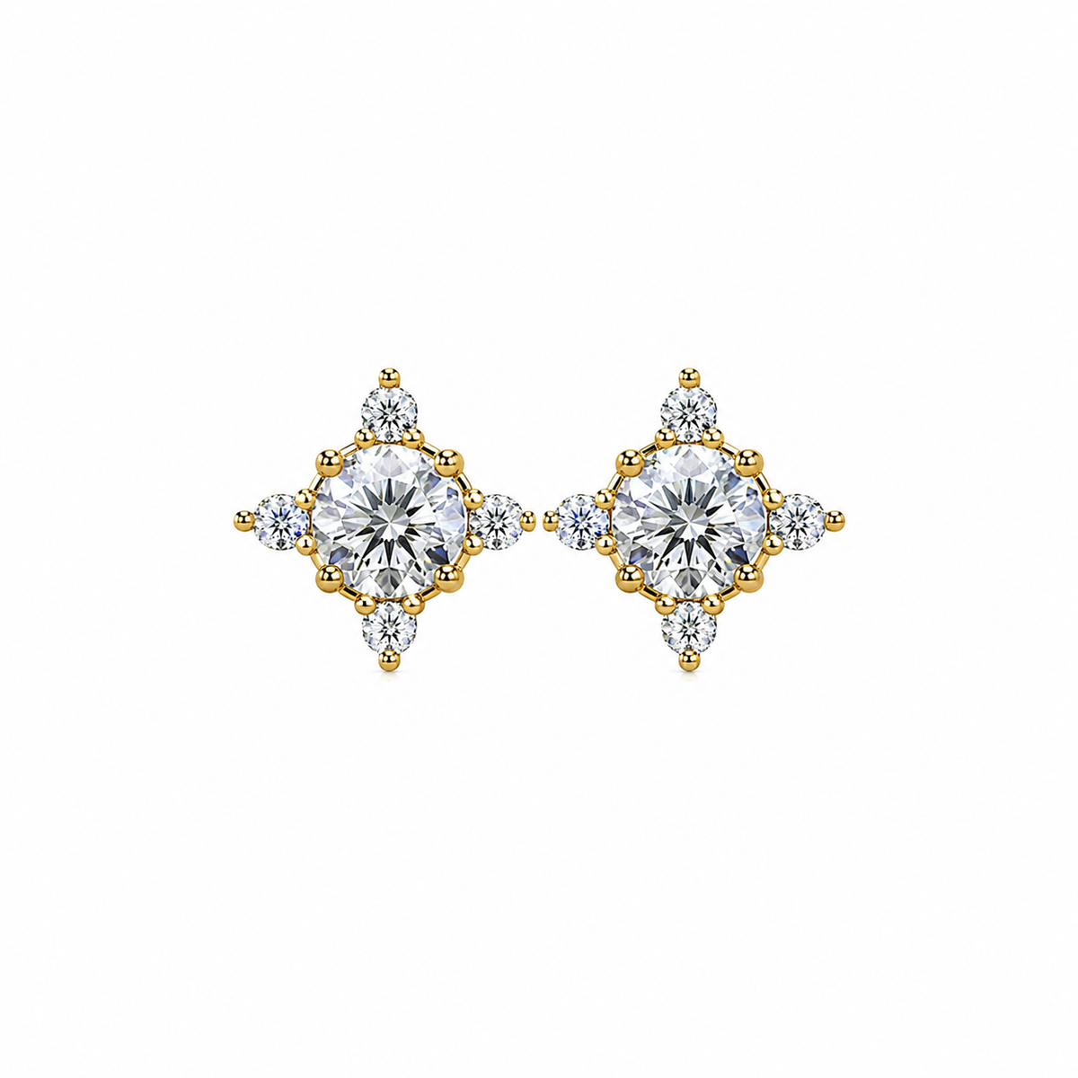 Round Cut Diamond Flower Cluster Stud Earrings
