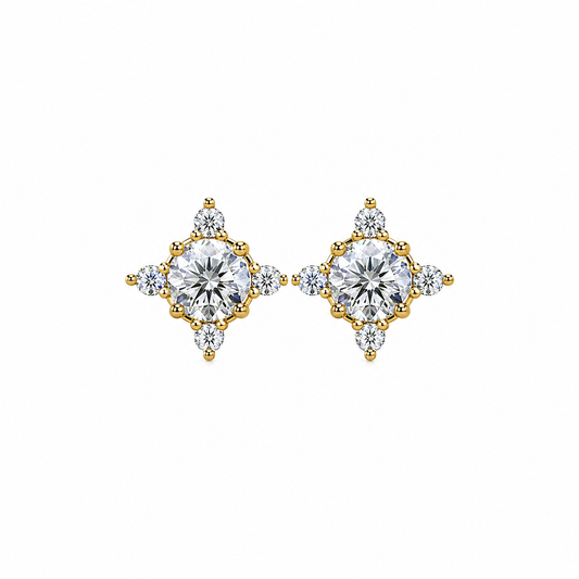 Round Cut Diamond Flower Cluster Stud Earrings