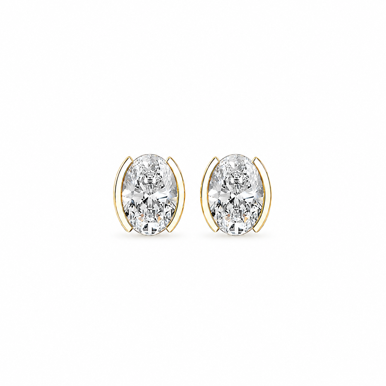 Oval Cut Diamond Stud Earrings with Half Bezel Setting