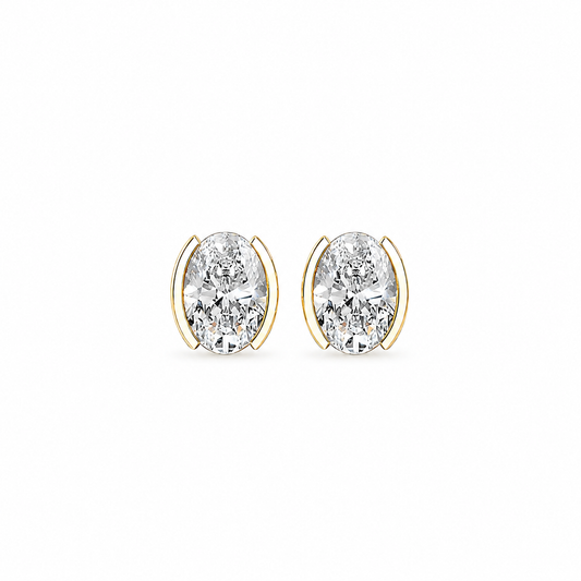Oval Cut Diamond Stud Earrings with Half Bezel Setting