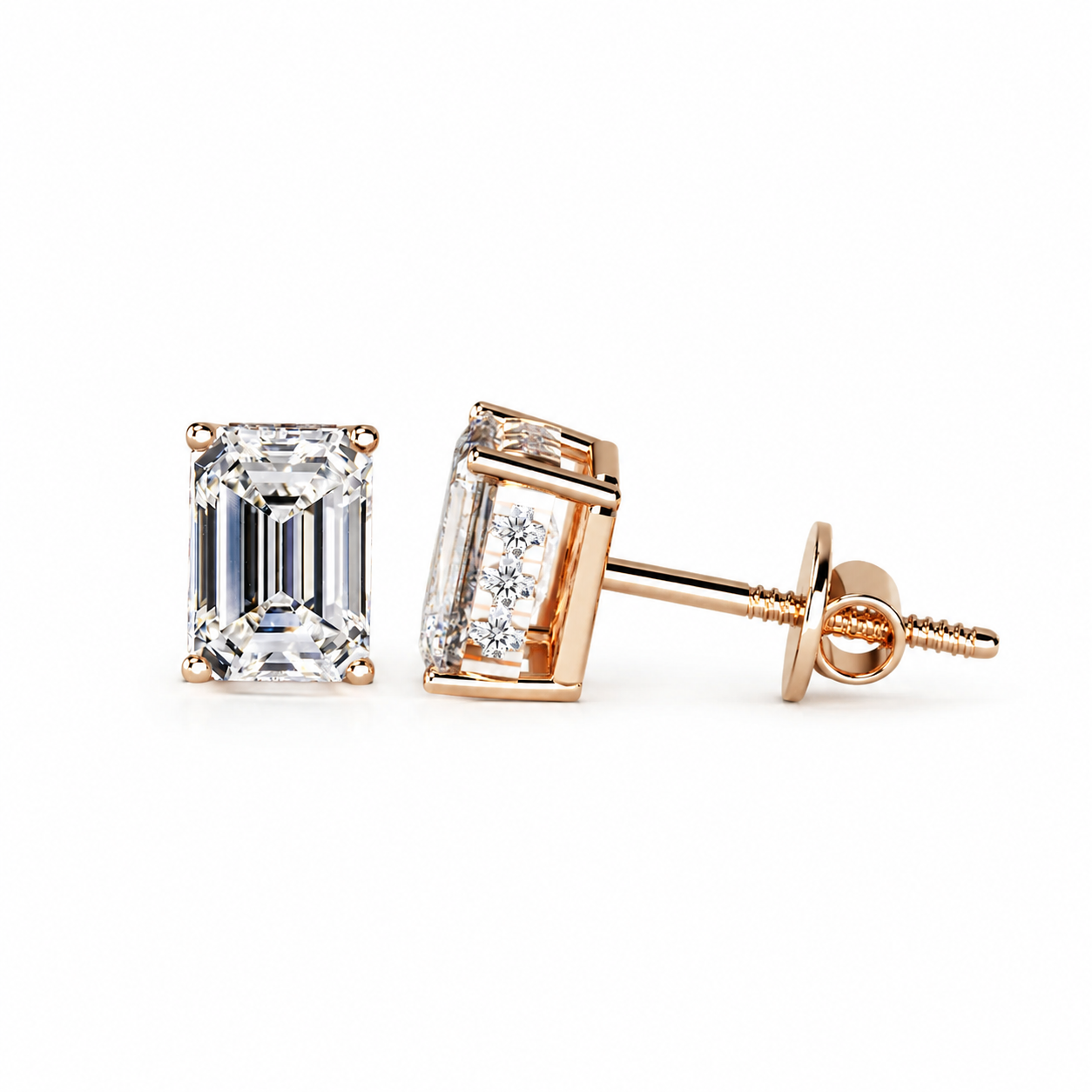 Emerald Solitaire Hidden Halo Earring