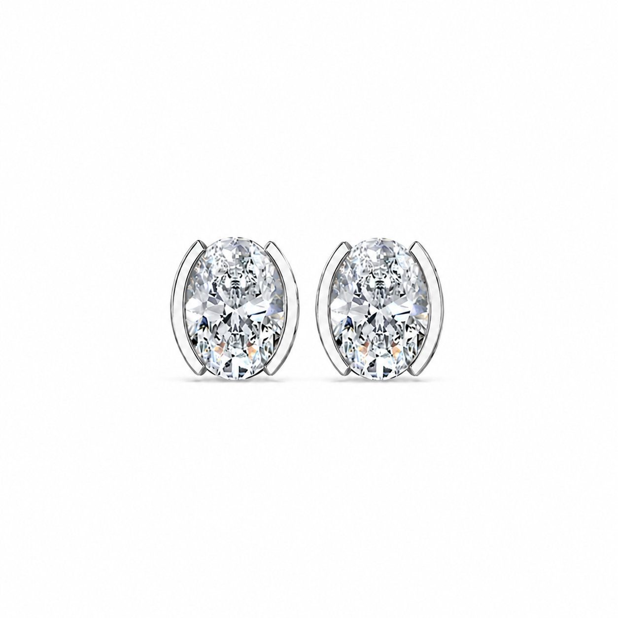 Oval Cut Diamond Stud Earrings with Half Bezel Setting