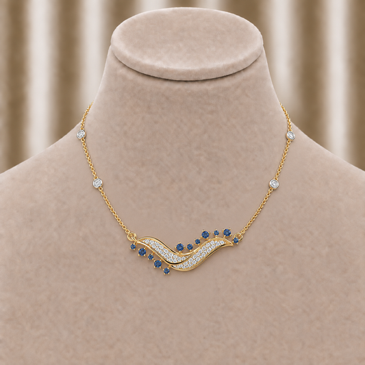 Blue Stone Wave Diamond Necklace
