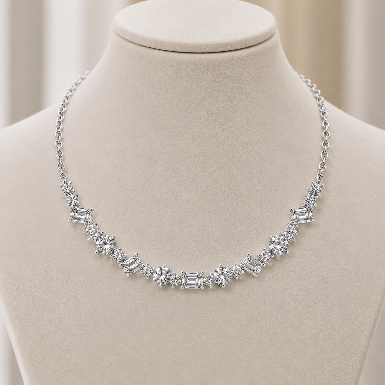 Clustered Baguette Diamond String Necklace