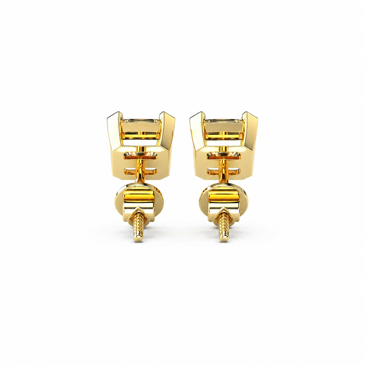 Asscher Cut Diamond Stud Earrings with Half Bezel Setting