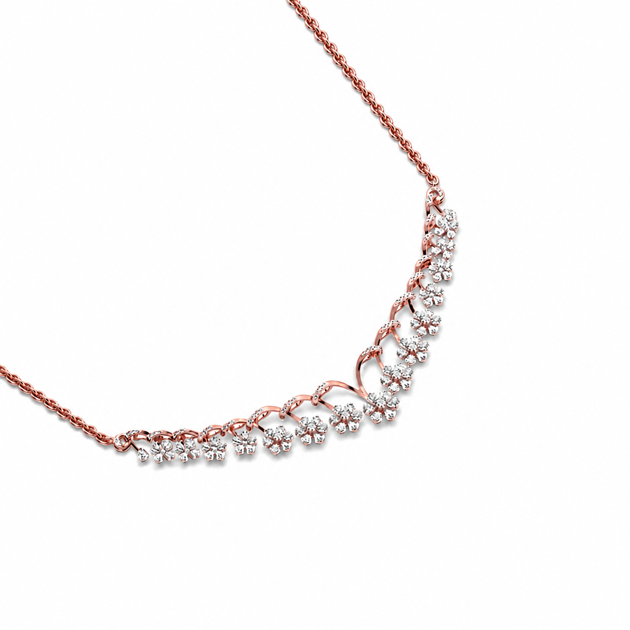 Floral Cascade Diamond V Necklace (With Chain)