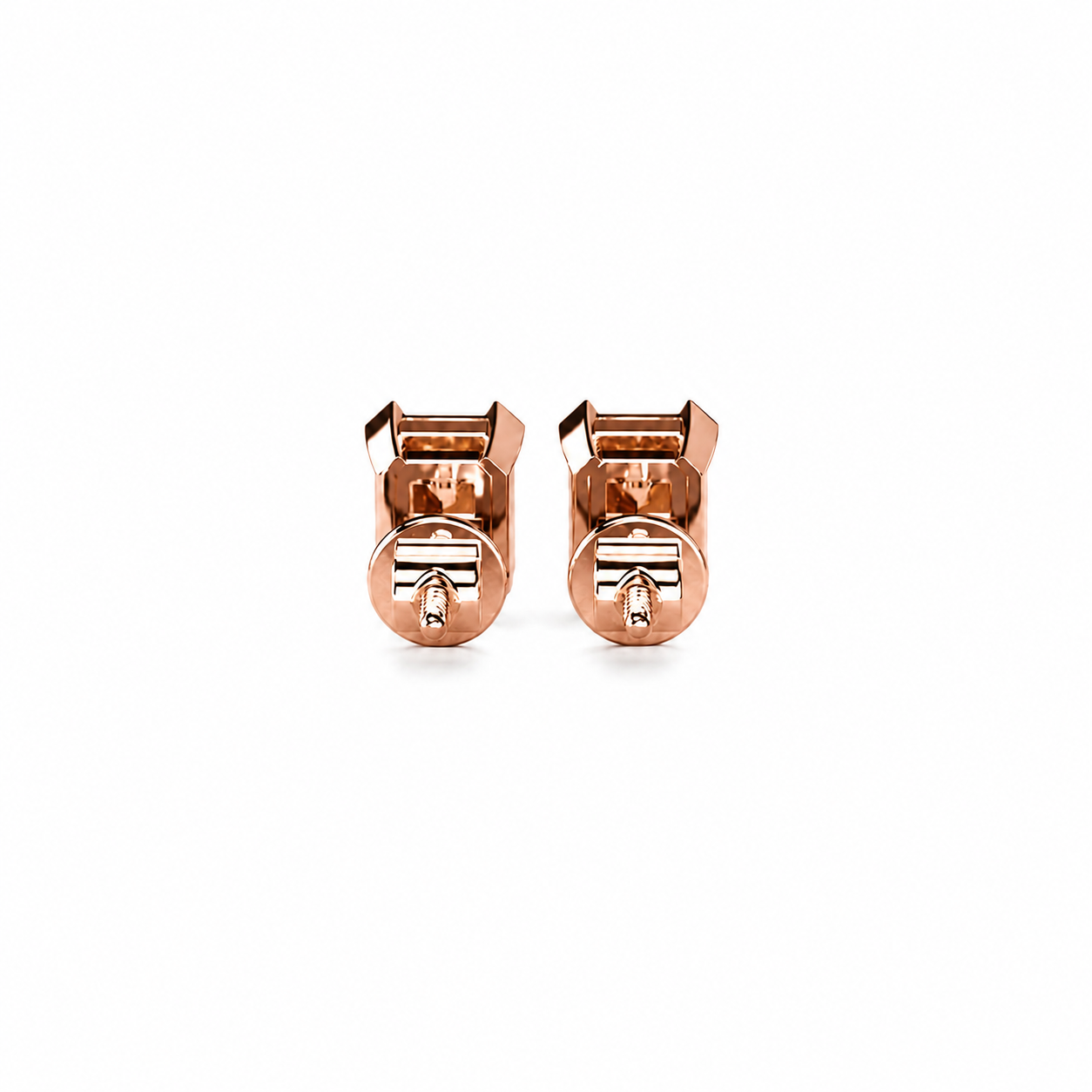 Emerald Cut Diamond Stud Earrings with Half Bezel Setting