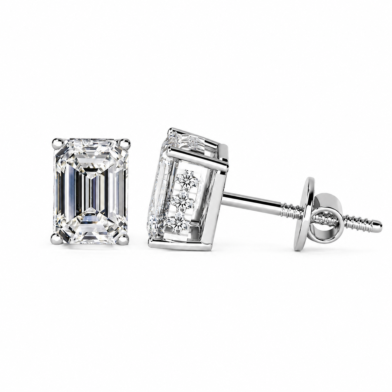 Emerald Solitaire Hidden Halo Earring