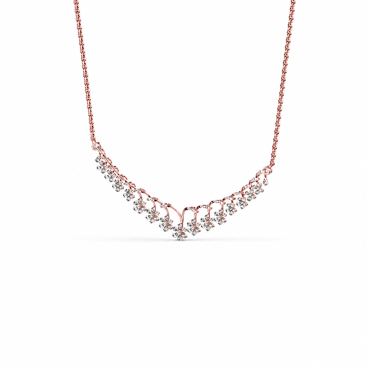 Floral Cascade Diamond V Necklace (With Chain)