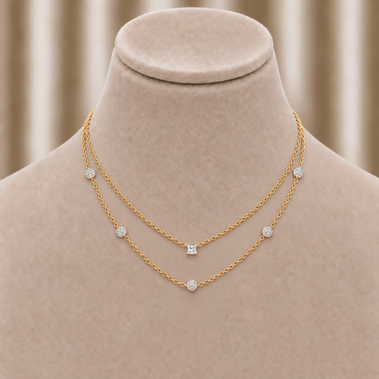 Double Chain Layered Diamond Necklace