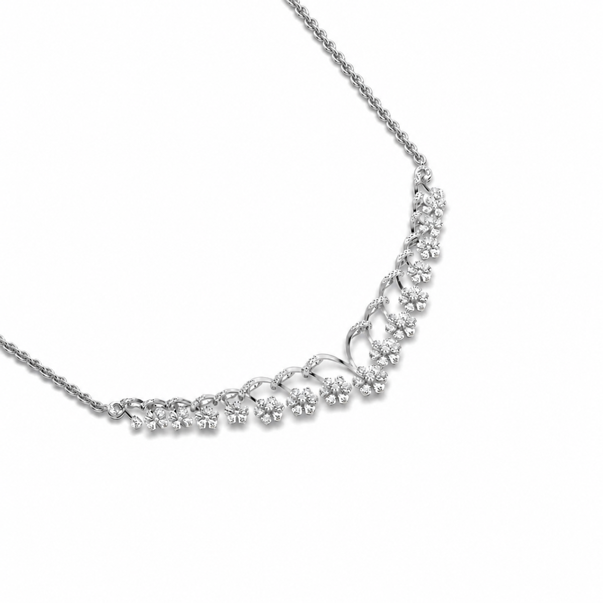 Floral Cascade Diamond V Necklace (With Chain)