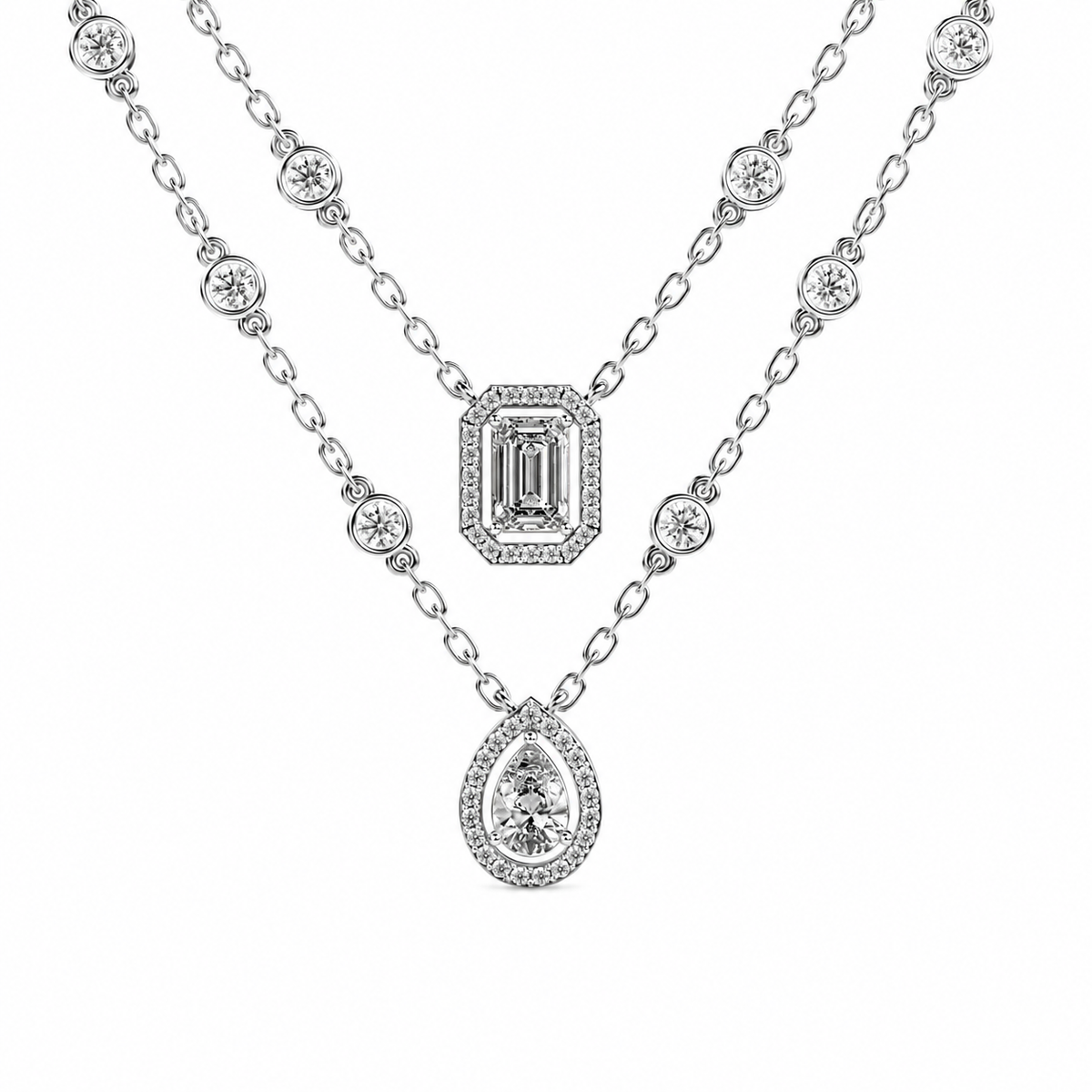 Elegant Dual-Layer Diamond Pendant