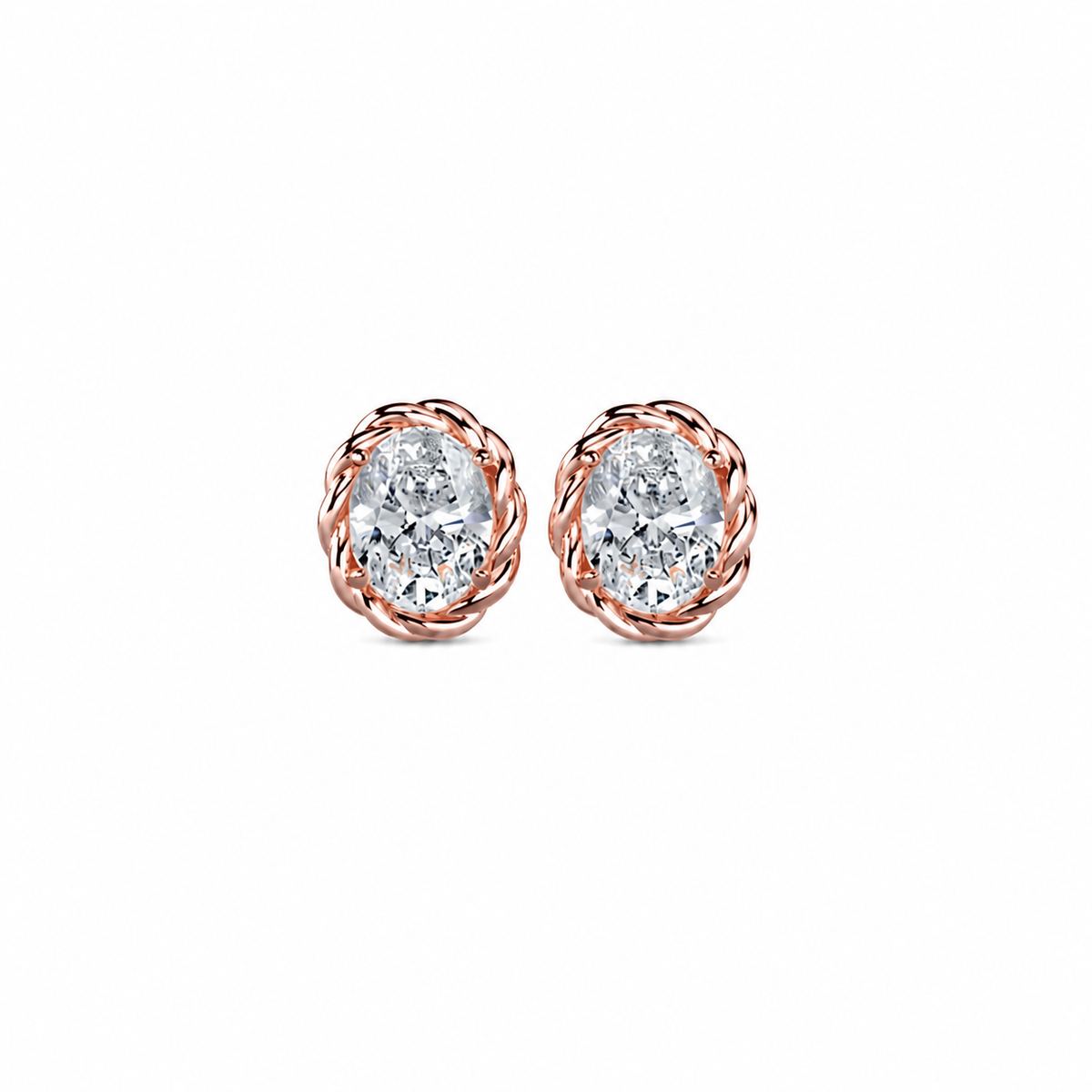 Oval Cut Diamond Stud Earrings with Twisted Rope Frame