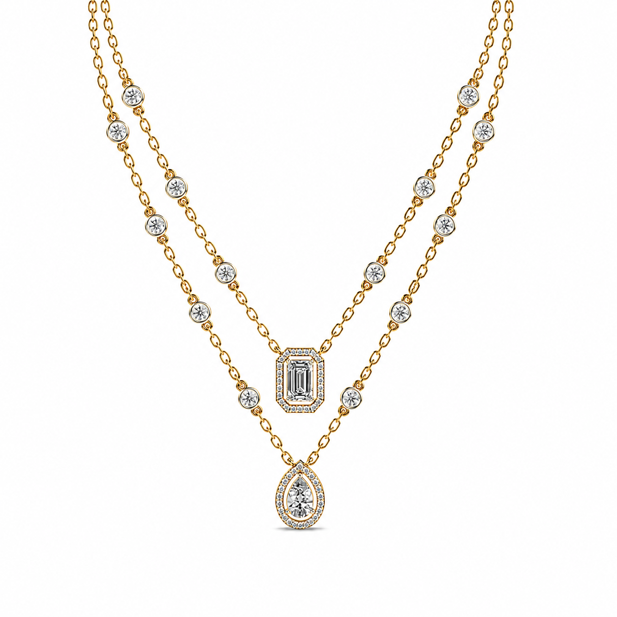 Elegant Dual-Layer Diamond Pendant
