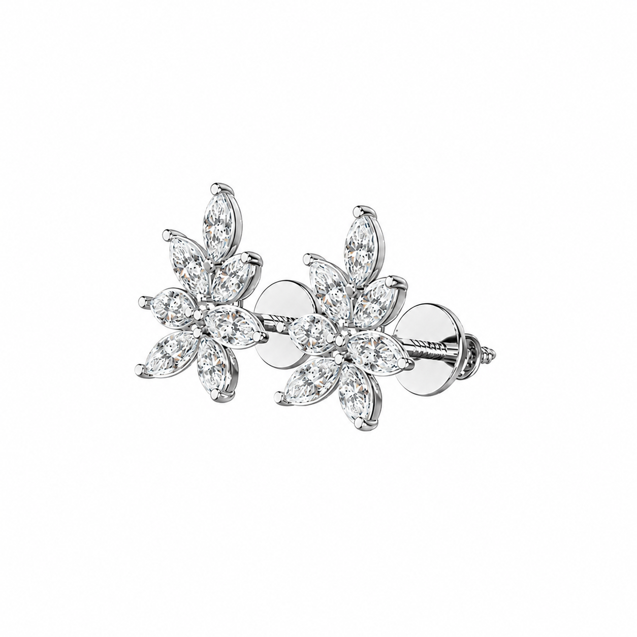 Marquise Diamond Flower Stud Earrings