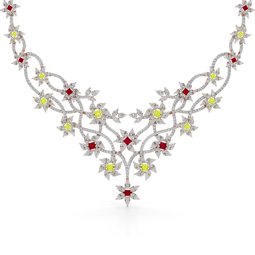 Diamond & Multi-Color Bloom Statement For Women Necklace