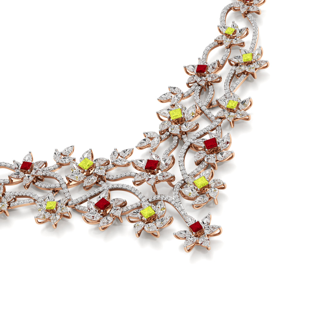 Diamond & Multi-Color Bloom Statement For Women Necklace
