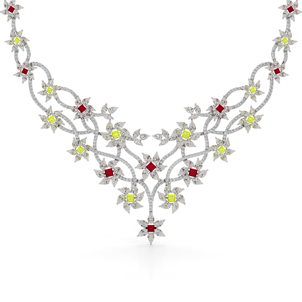 Diamond & Multi-Color Bloom Statement For Women Necklace