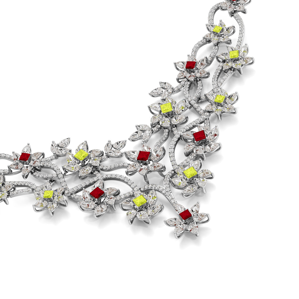 Diamond & Multi-Color Bloom Statement For Women Necklace