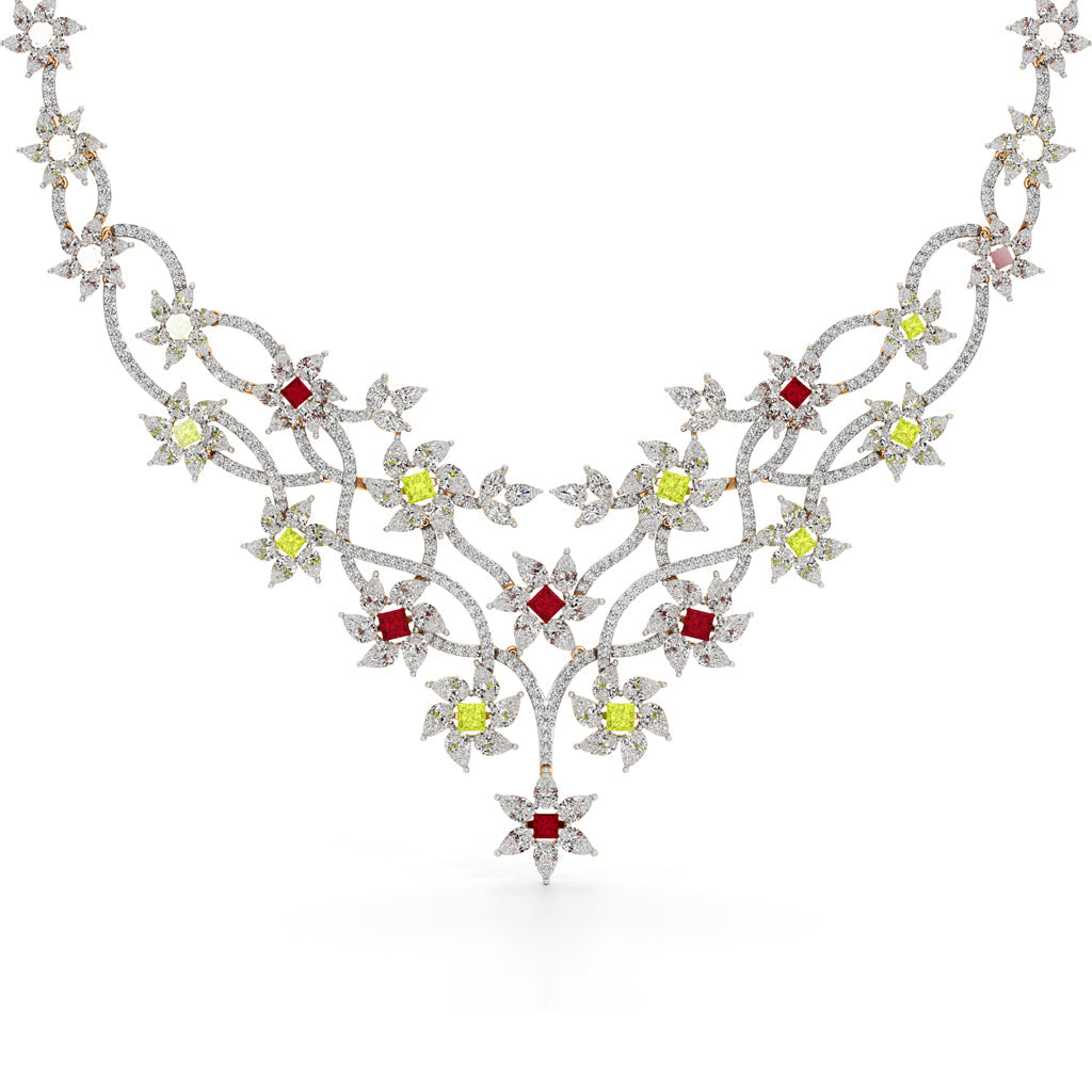 Diamond & Multi-Color Bloom Statement For Women Necklace
