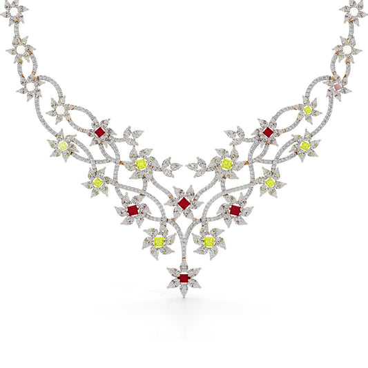 Diamond & Multi-Color Bloom Statement For Women Necklace