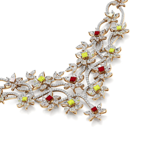 Diamond & Multi-Color Bloom Statement For Women Necklace