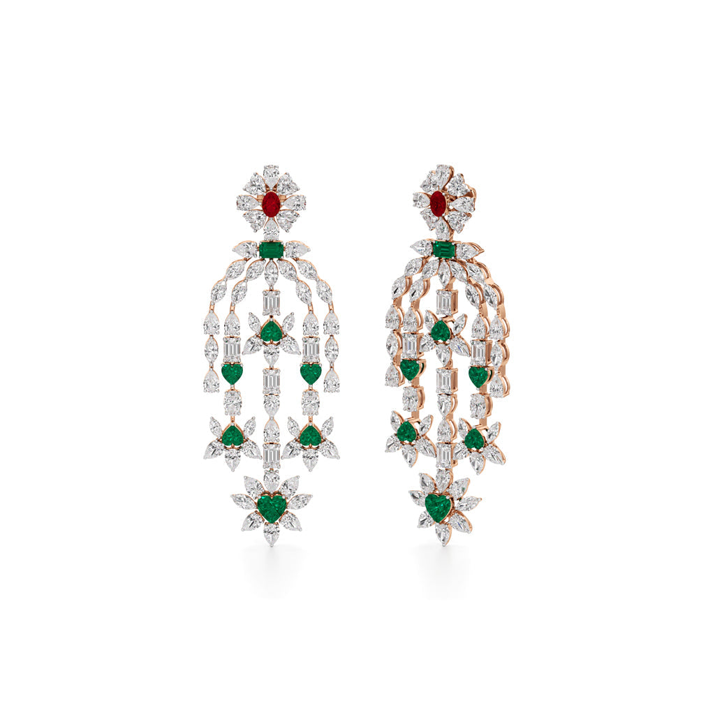 Diamond & Multi-Color Cascading Dangler Earrings